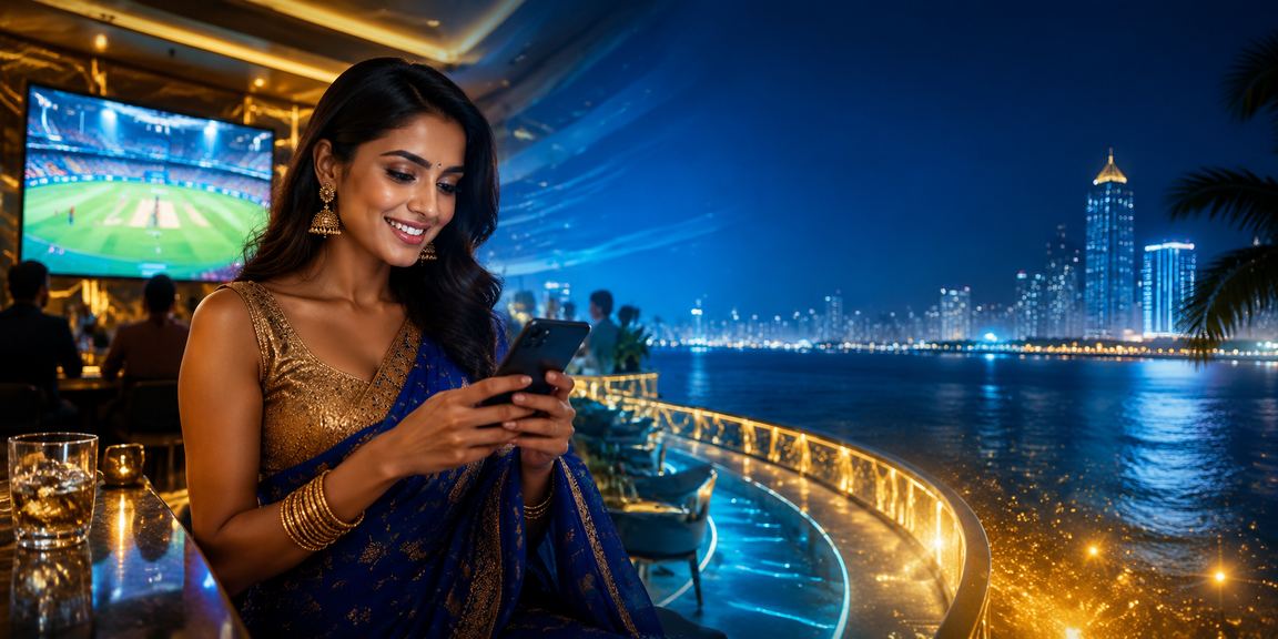 Cricket Betting interface on mobile device with blue and gold interface